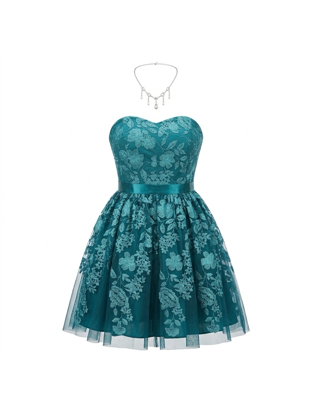 Windsor Teal Strapless Floral Party Dress